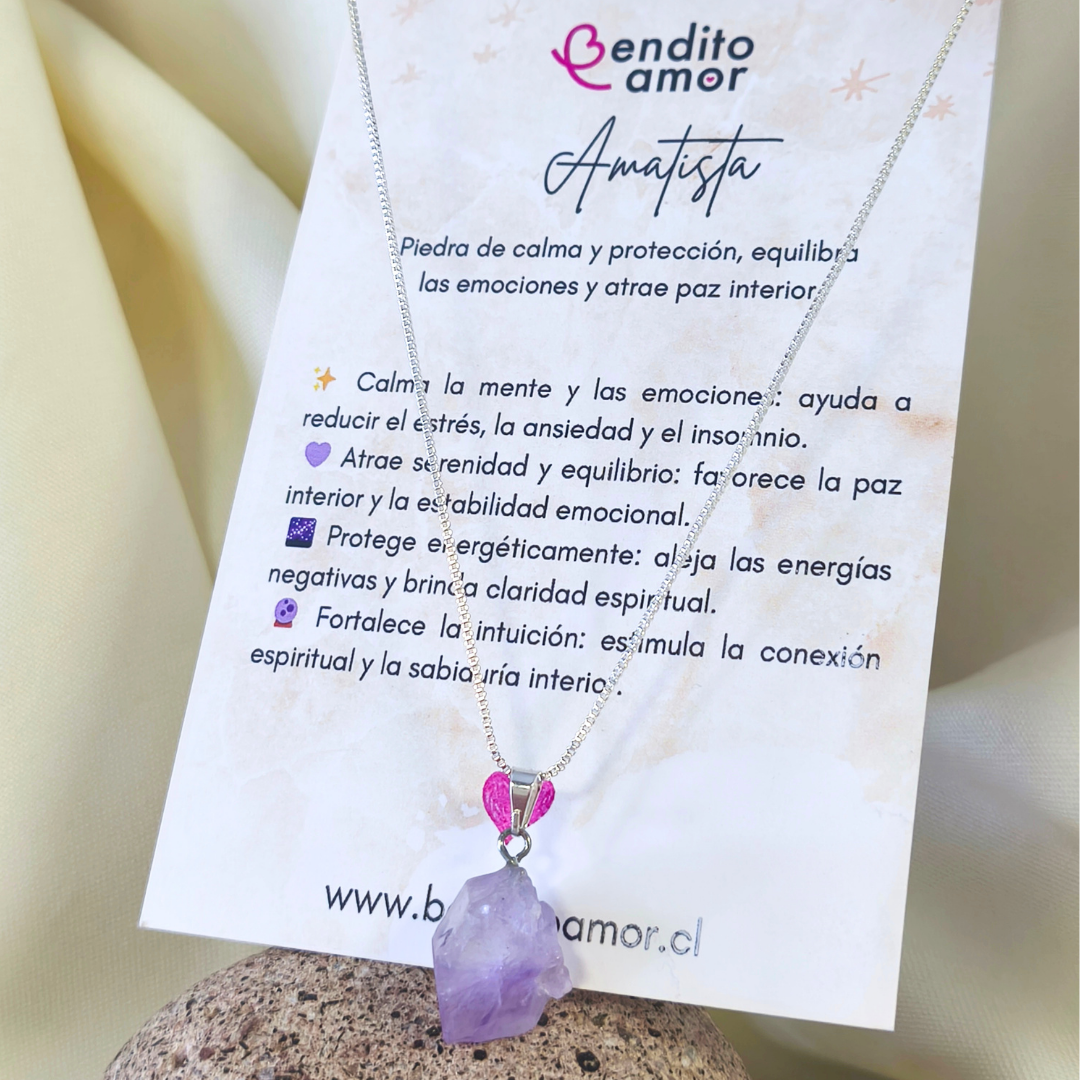 Collar de Amatista en Bruto Original – protección, calma y conexión espiritual para quien la necesita