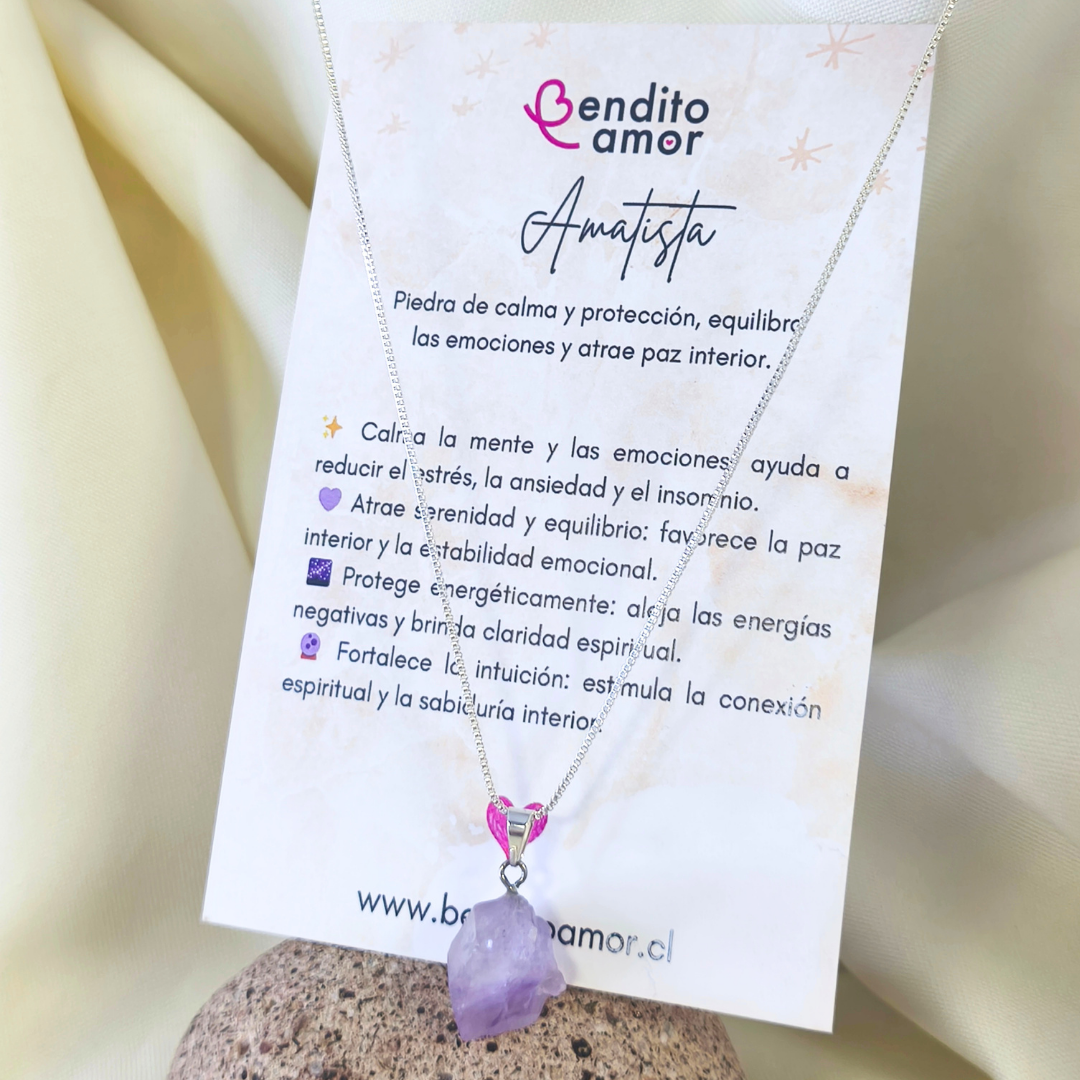 Collar de Amatista en Bruto Original – protección, calma y conexión espiritual para quien la necesita
