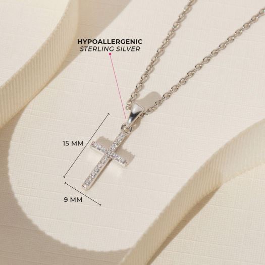 Collar con colgante de cruz de plata 925 con circones para niñas y adolescentes