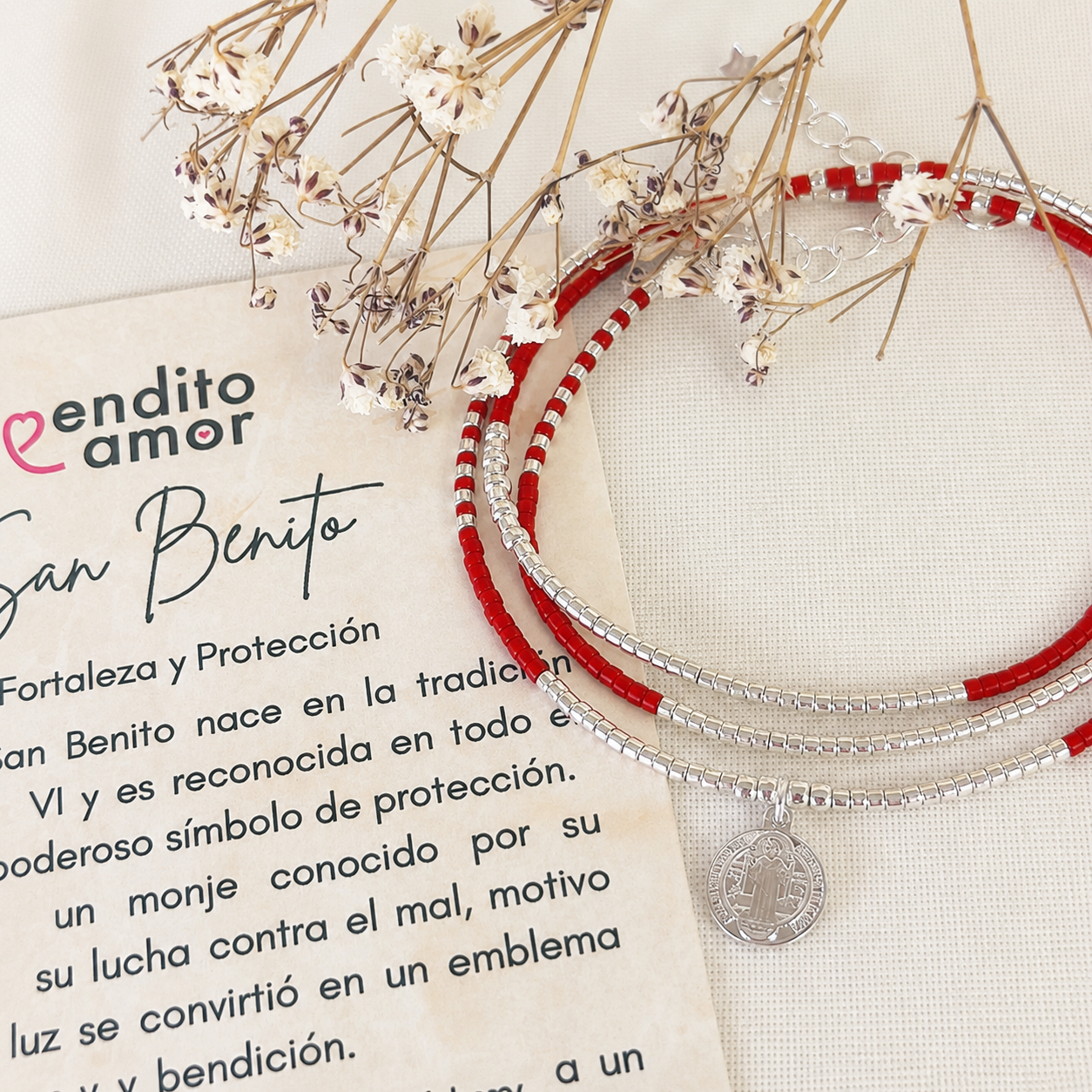 Maxi Pulsera protección San Benito de Plata 925 | Collar o Pulsera Triple de Protección