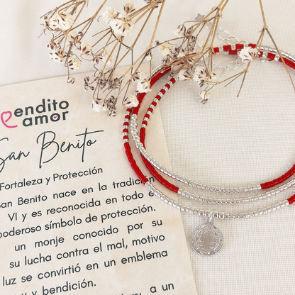 Maxi Pulsera protección San Benito de Plata 925 | Collar o Pulsera Triple de Protección