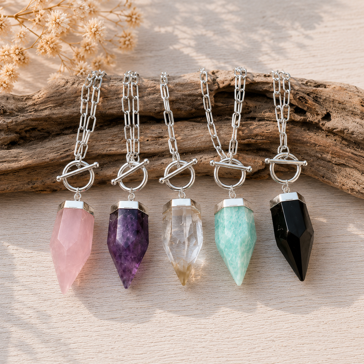 Maxi Cuarzos y piedras naturales con cadena 925