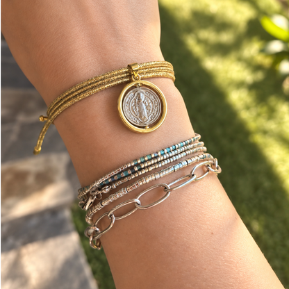 Collar Imantado Bañado en Oro con Medalla de San Benito – 50 cm, collar o pulsera