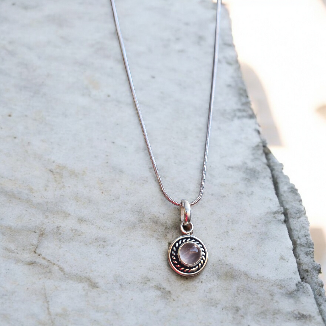 Cadena Cuarzo rosado en plata