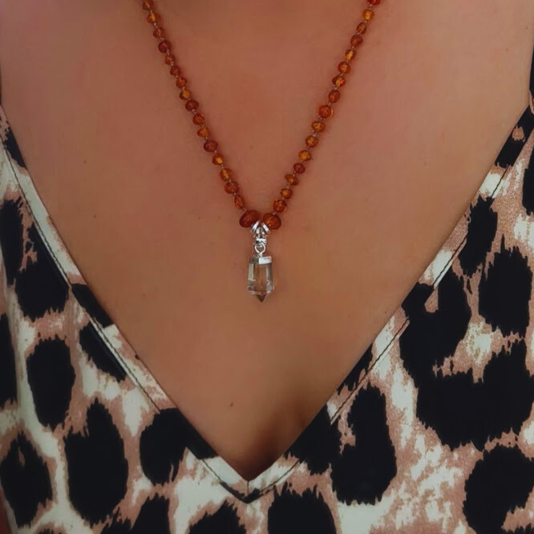 Collar ámbar báltico y cuarzo cristal 50 cm
