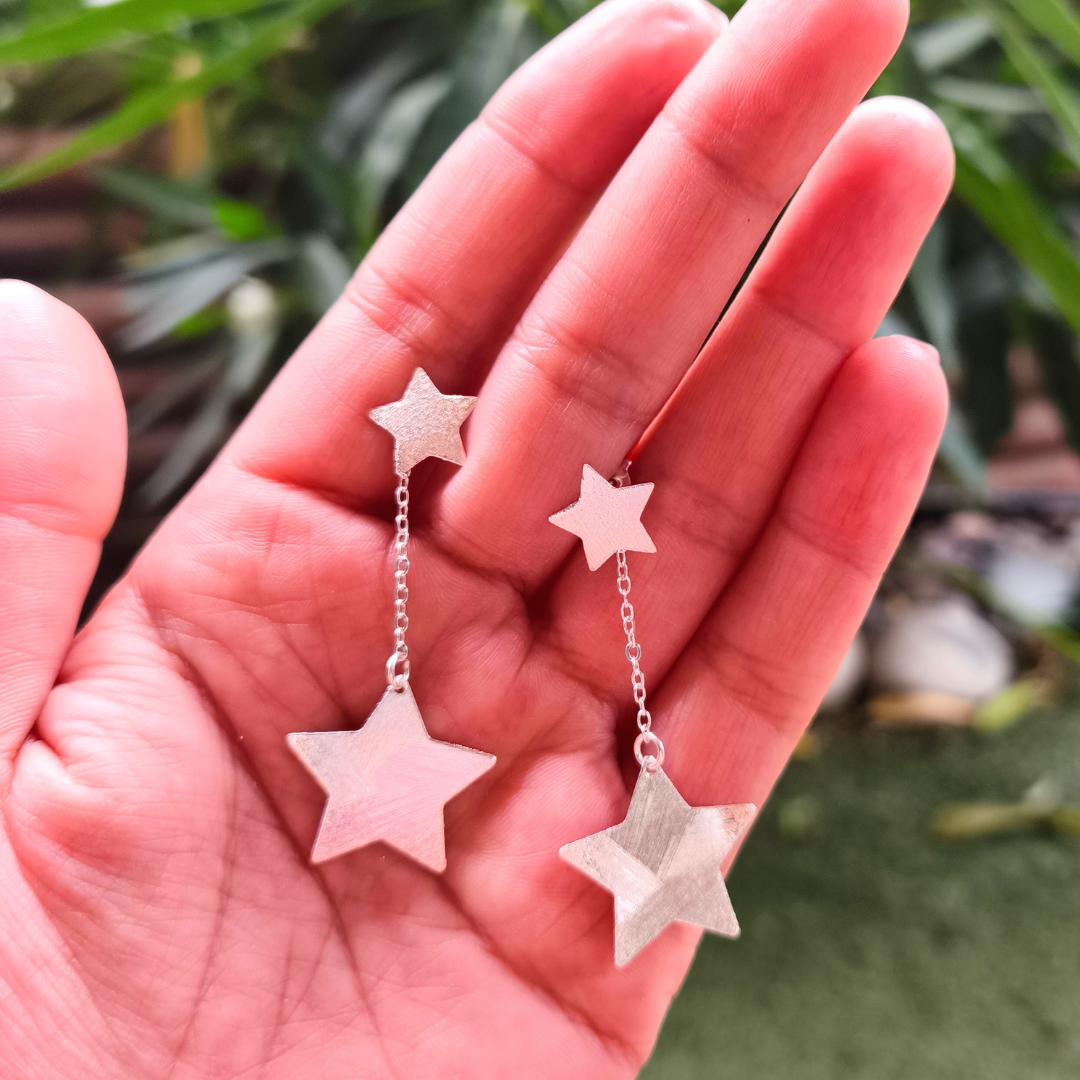 Aros de plata cadenas y estrellas