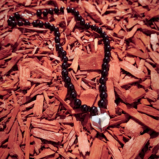 Collar piedra Onix  y corazón plata