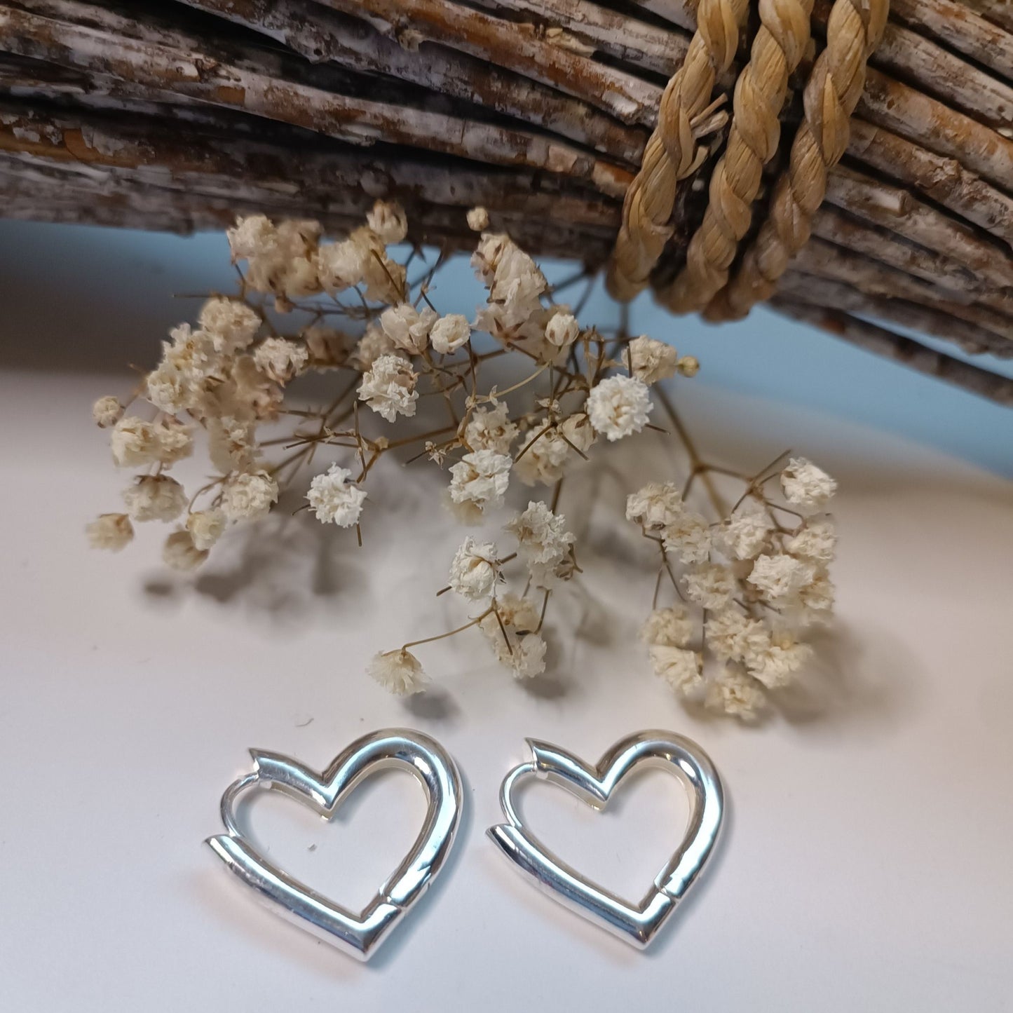 Aros Corazón de plata tipo argolla