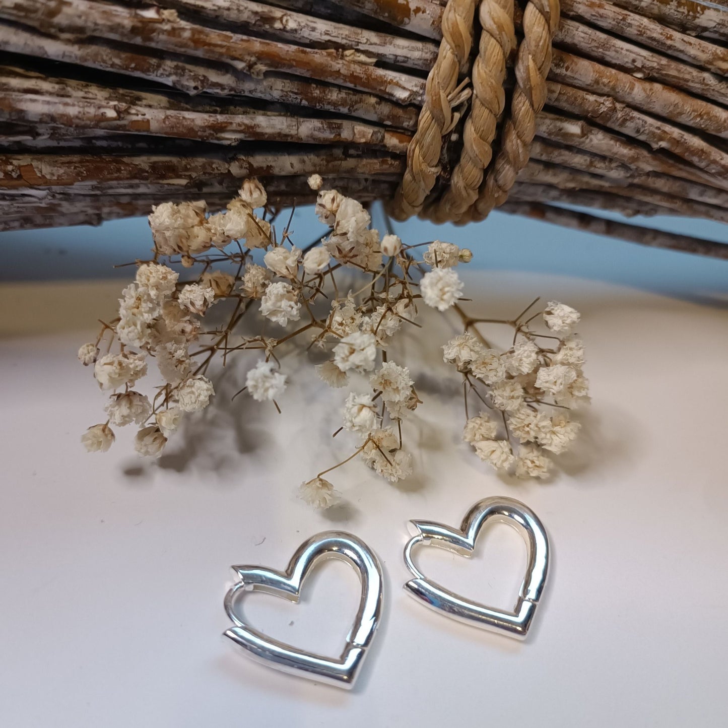 Aros Corazón de plata tipo argolla