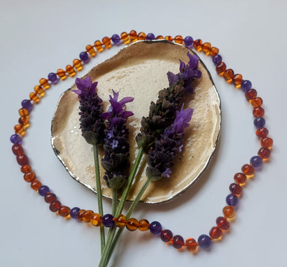 Collar Ámbar báltico certificado con amatista abundancia