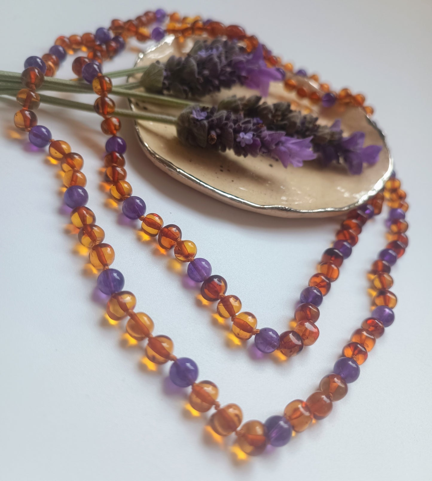 Collar Ámbar báltico certificado con amatista abundancia