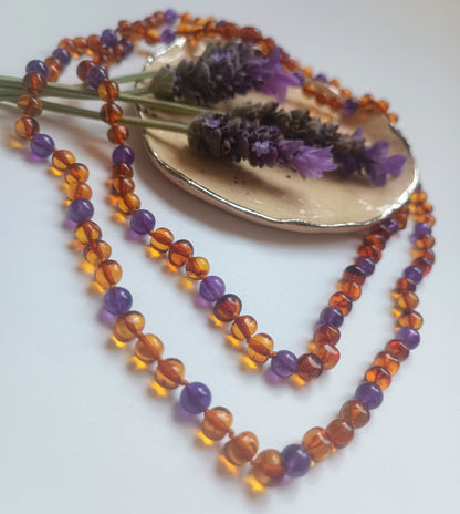Collar Ámbar báltico certificado con amatista abundancia