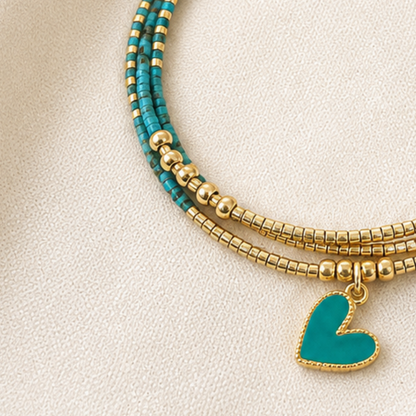 Maxi Pulsera de Amazonita y Dorado con Dije de Corazón – calma y esperanza todos los días