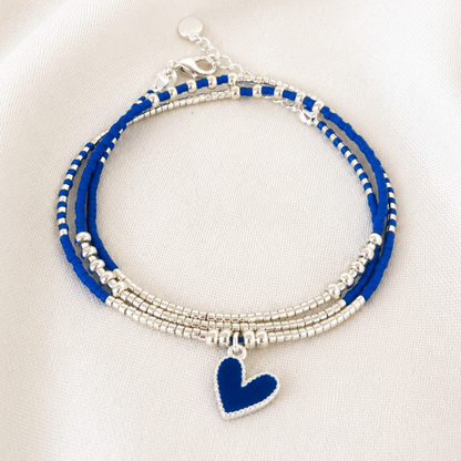Pulsera Miyuki Azul con Dije de Corazón – el azul color de la calma