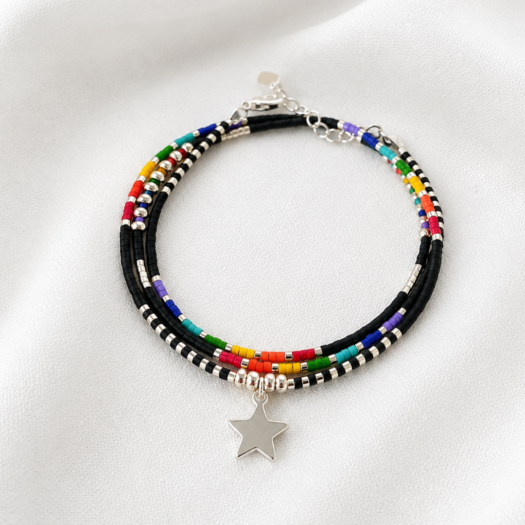 Maxi Pulsera Miyuki Arcoíris 7 Chakras con Estrella – armonía, color y buena energía