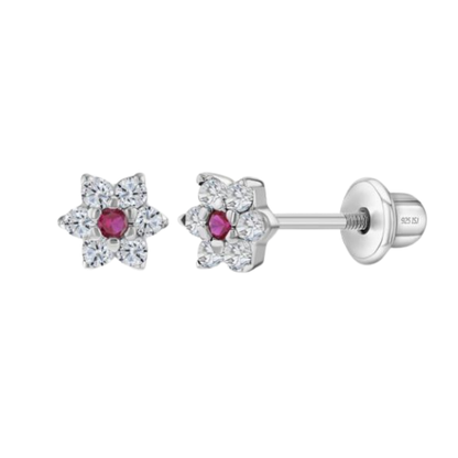 Aros de plata 925 en forma de flor con circones rosados y transparentes diamantados