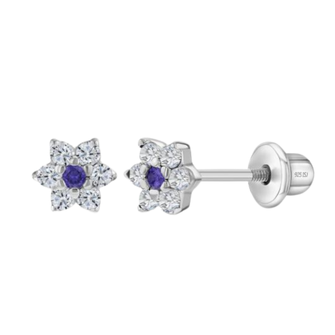 Aros de plata 925 en forma de flor con circones rosados y transparentes diamantados