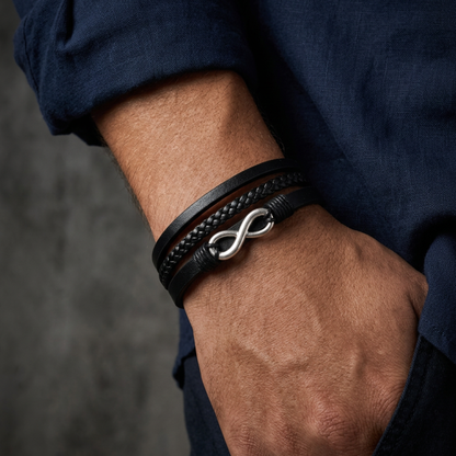 Pulsera Infinito de Ecocuero Negro – Un símbolo de unión, fuerza y eternidad