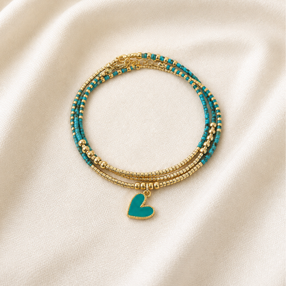 Maxi Pulsera de Amazonita y Dorado con Dije de Corazón – calma y esperanza todos los días