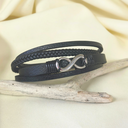 Pulsera Infinito de Ecocuero Negro – Un símbolo de unión, fuerza y eternidad