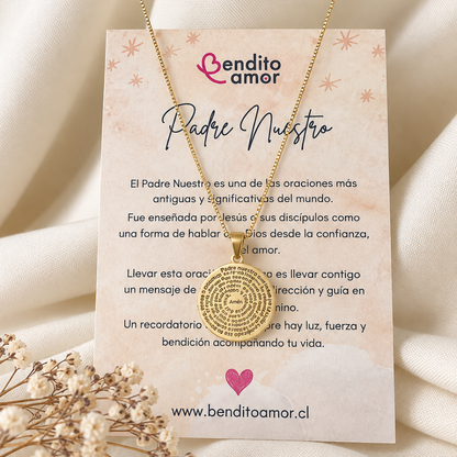 Collar Bañado en Oro con Medallón 27 mm del Padre Nuestro – Fe, Protección y Luz
