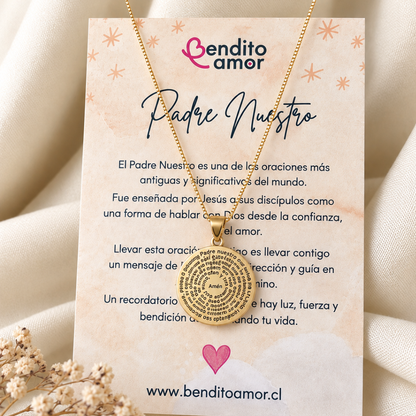Collar Bañado en Oro con Medallón 27 mm del Padre Nuestro – Fe, Protección y Luz