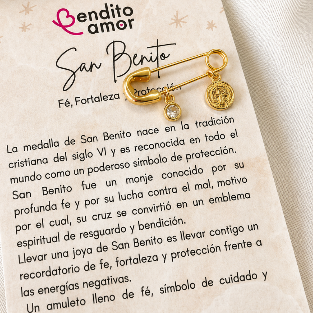 Prendedor protección oro San Benito