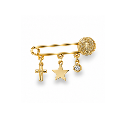 Prendedor protección oro San Benito