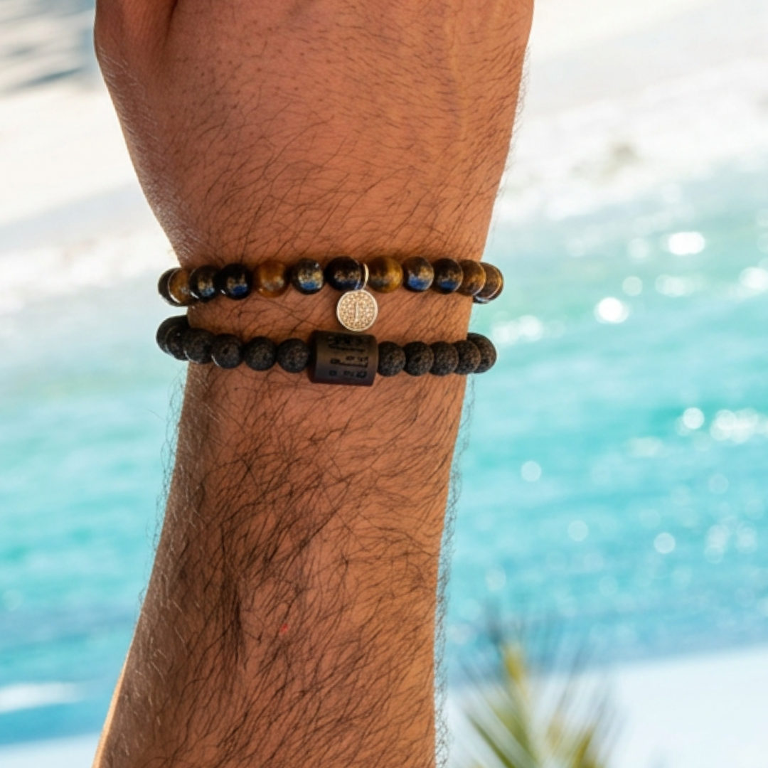 Pulsera de Piedra Volcánica con Signo Zodiacal