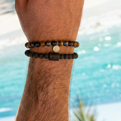 Pulsera de Piedra Volcánica con Signo Zodiacal