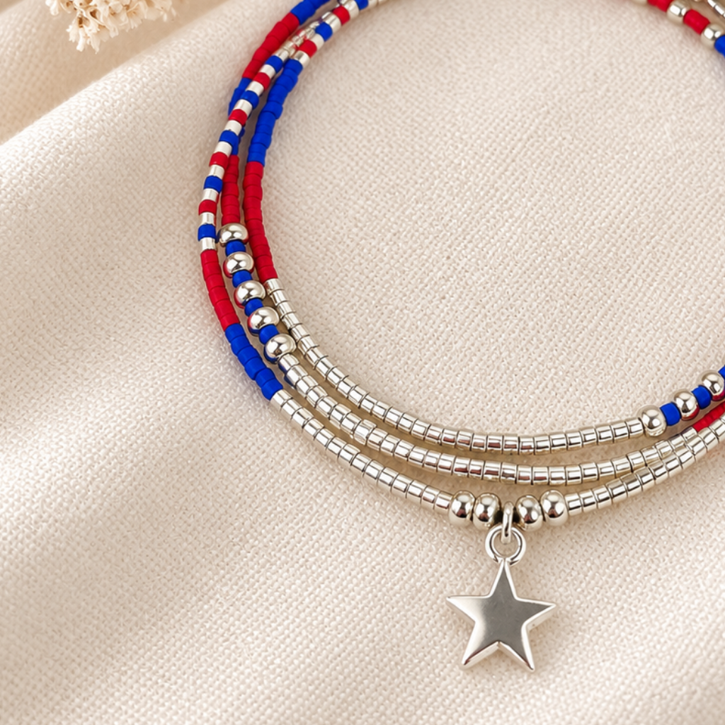 Pulsera Miyuki Edición Limitada Septiembre – los colores de Chile con estrella de plata