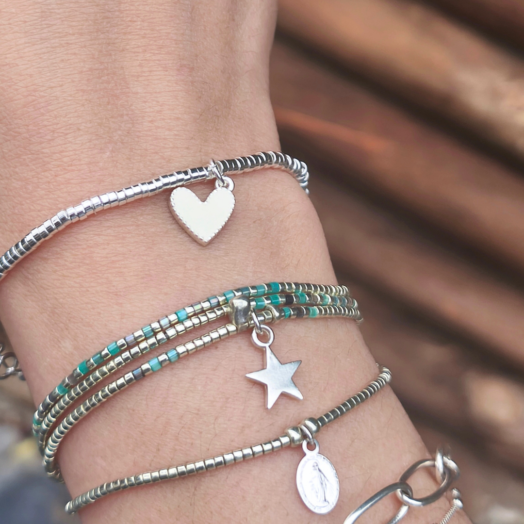 Pulsera mostacilla 1 vuelta corazón Plata 925 | Elegancia para todos los días | Bendito Amor