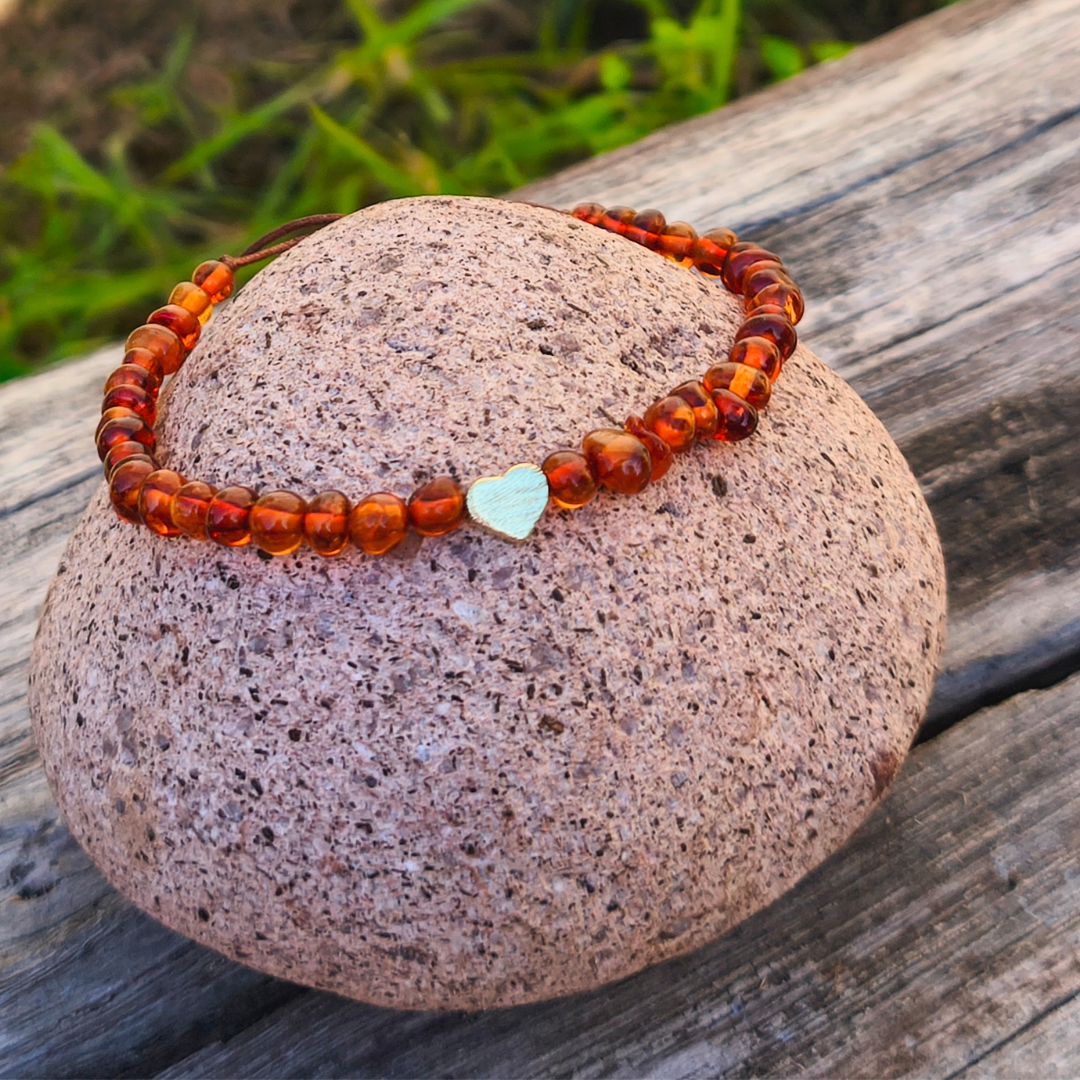 Pulsera ámbar báltico certificado y ajustable dije baño en oro