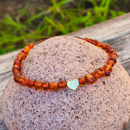 Pulsera ámbar báltico certificado y ajustable dije baño en oro