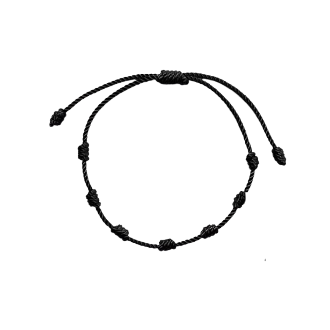 Pulsera de Hilo Negro Ajustable – 7 Nudos de Protección
