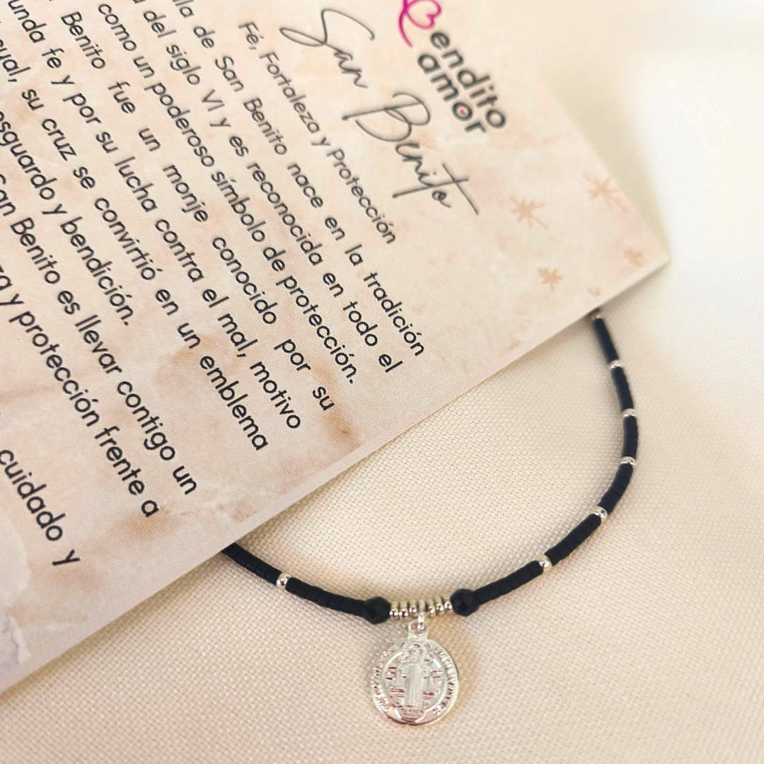 Pulsera negra San Benito plata