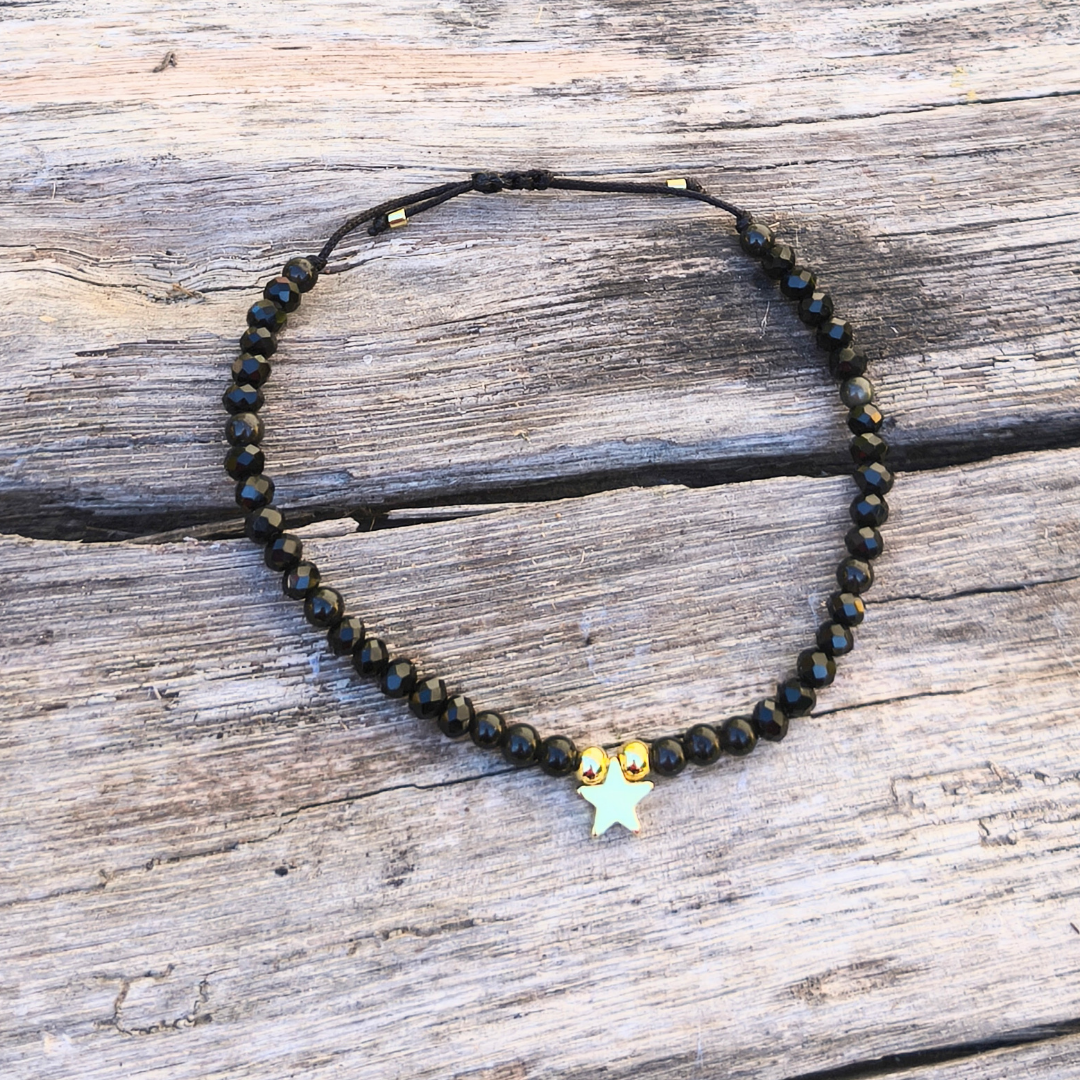 Pulsera obsidiana y cristales