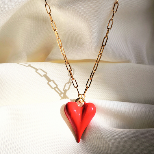 Collar Maxi Corazón Rojo | Baño en Oro 24K