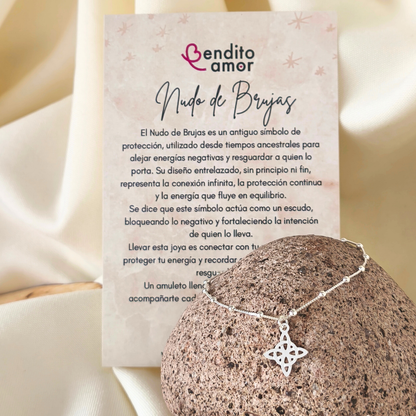 Pulsera de Plata Veneciana con Dije Nudo de Bruja – protección y buena energía para el día a día