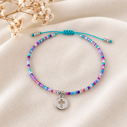 Celebremos mi Primera Comunión – Pulsera Miyuki de Colores con Cruz de Plata