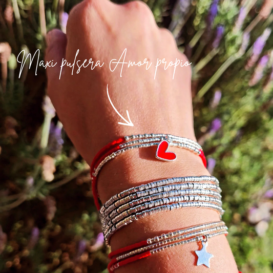 Maxi Pulsera Amor propio- corazón rojo plata