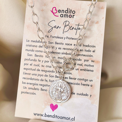 Maxi Cadena de Plata San Benito – protección y fe para llevar contigo cada día