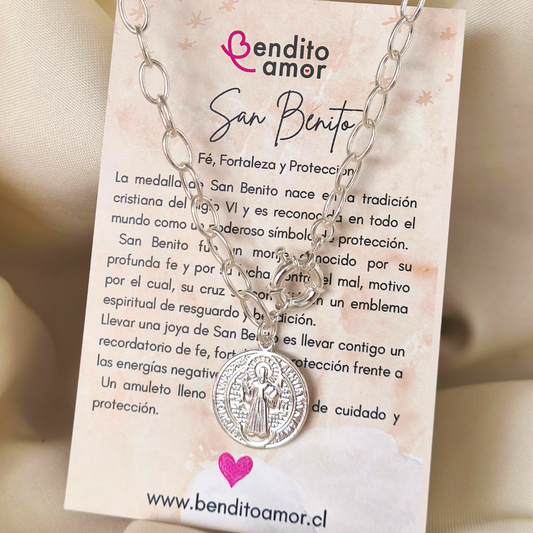 Maxi Cadena de Plata San Benito – protección y fe para llevar contigo cada día