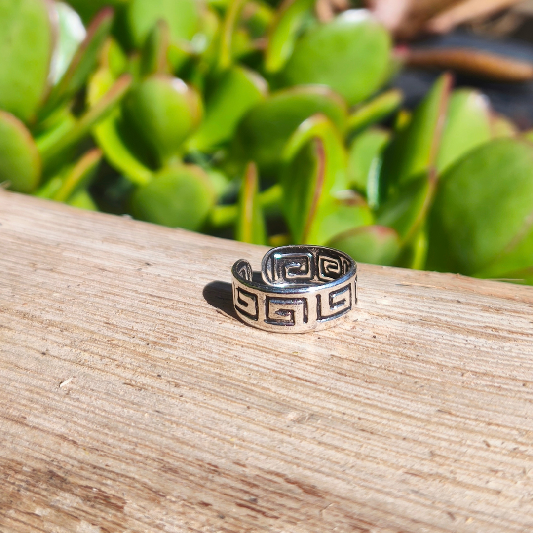 Anillo Midi Étnico de Plata 925 con Grecas – ajustable, tu joya de verano