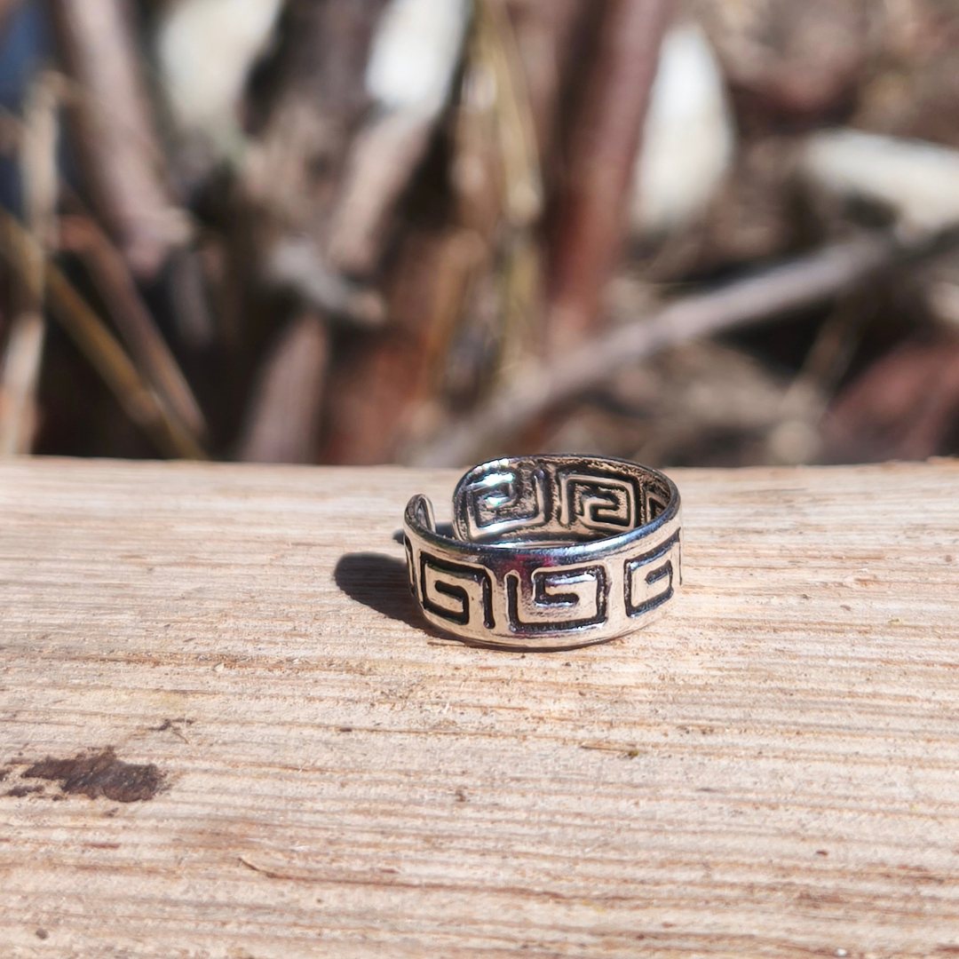 Anillo Midi Étnico de Plata 925 con Grecas – ajustable, tu joya de verano