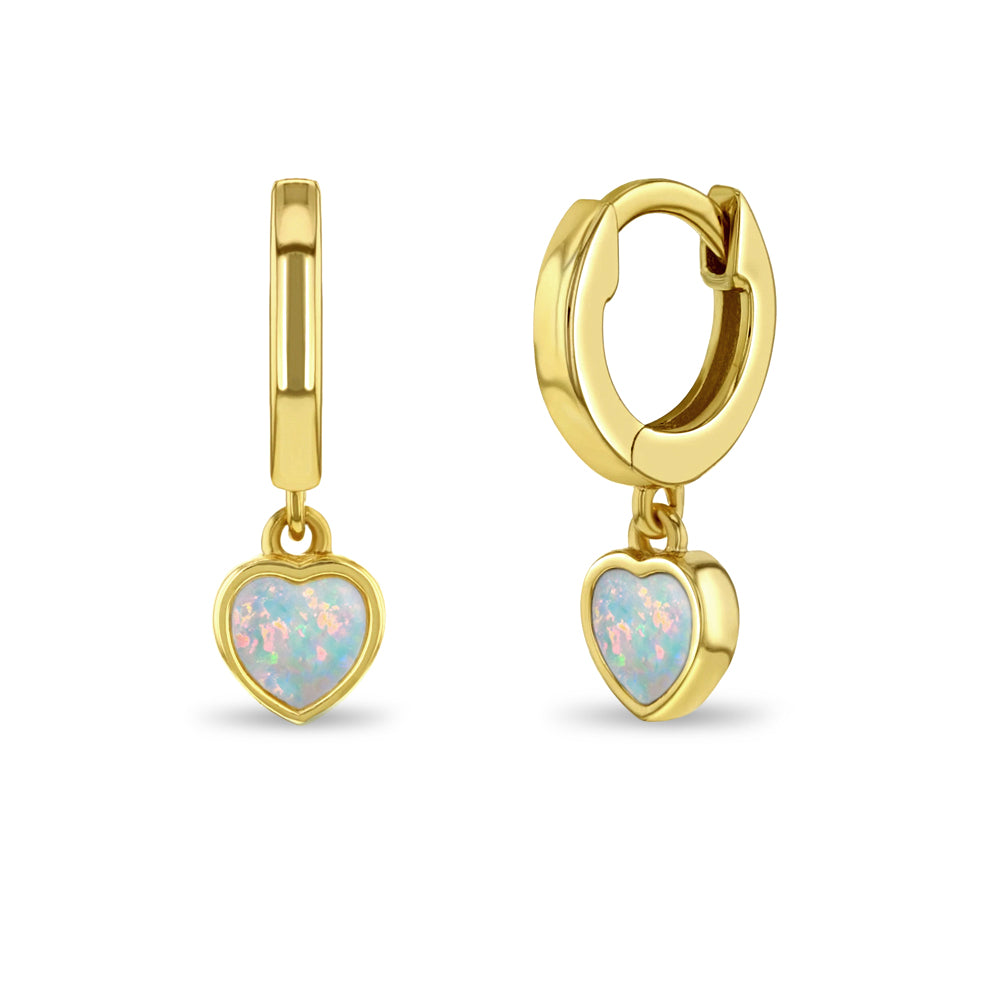 Argollas corazón colgante bañado en oro con piedra ópalo