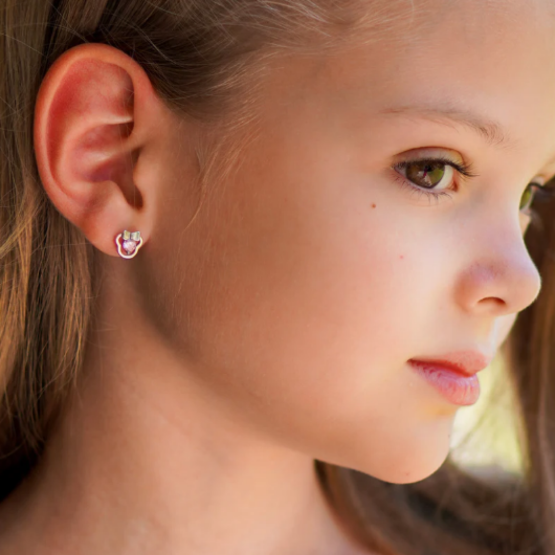 Aros Minnie de Plata 925 Certificada con Circón Rosado 🎀