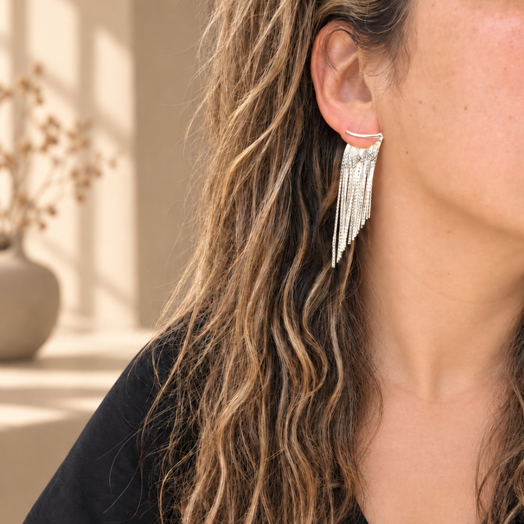 Aros Cascada Plata  – flecos que se mueven contigo