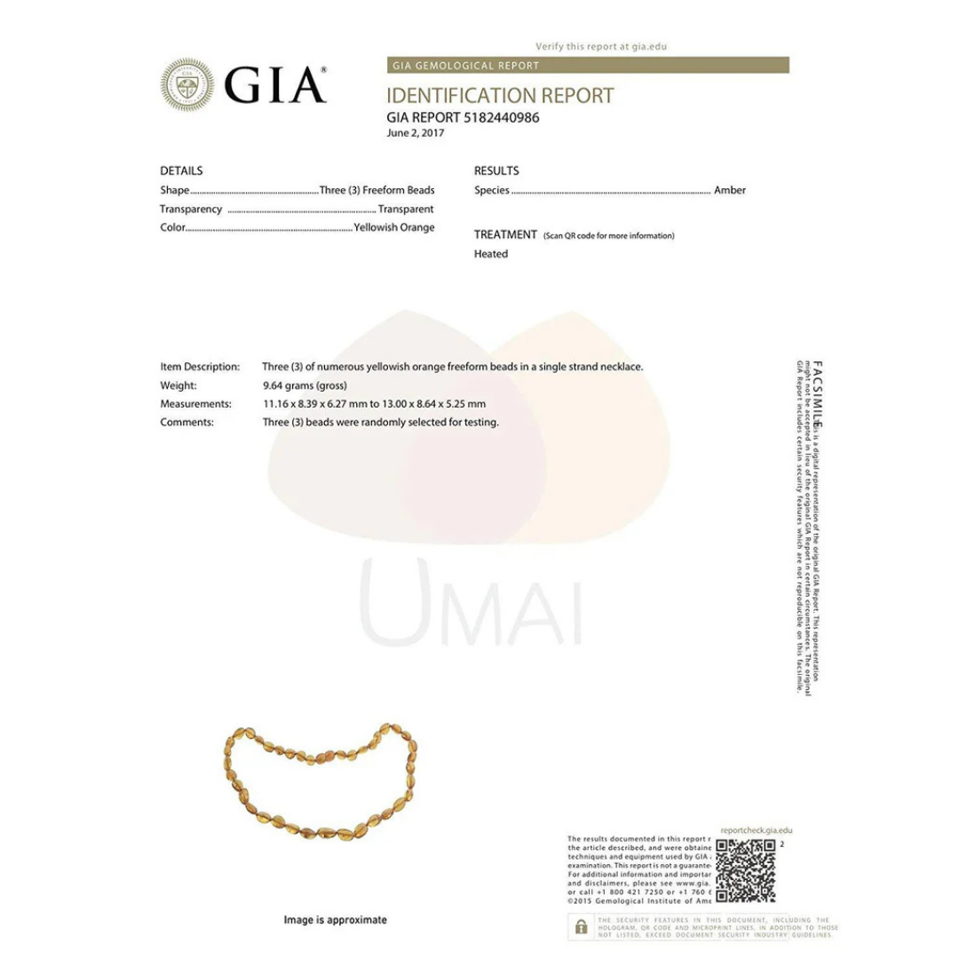 Collar ámbar báltico bebé 36 cm certificado