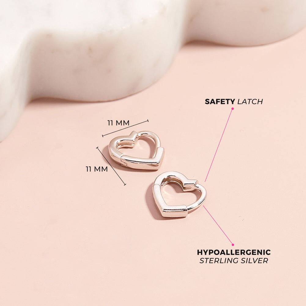 Argollas forma de corazón de plata 925 para niñas y adolescentes